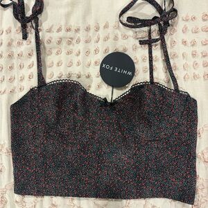 White Fox Boutique Black and Red Floral Crop Top